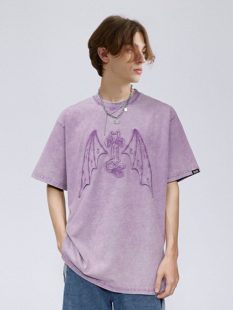 Violette  T Shirts Aelfric Eden Applique Embroidery Devil Element Washed Tee - WDY-4401454